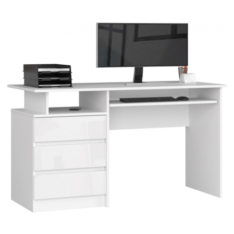Ak furniture Volně stojící psací stůl CLP 135 cm bílý akryl vysoký lesk