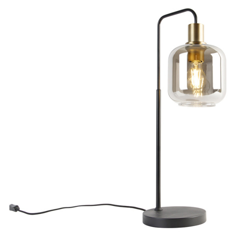 Chytrá stolní lampa černá se zlatým a kouřovým sklem včetně WiFi A60 - Zuzanna QAZQA