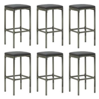 Barové stoličky s poduškami 6 ks šedé polyratan, 313450