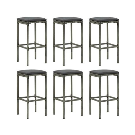 Barové stoličky s poduškami 6 ks šedé polyratan, 313450 SHUMEE