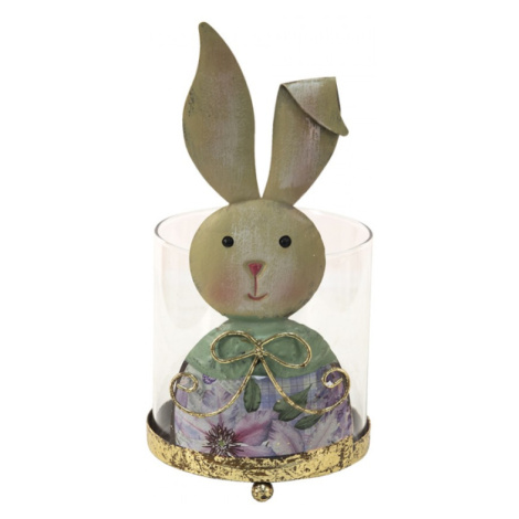 Skleněný svícen na čajovku s králíčí slečnou – 11x10x22 cm Clayre & Eef