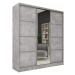 Šatní skříň LITOLARIS 180 se zrcadlem, 4 šuplíky a 2 šatními tyčemi, beton