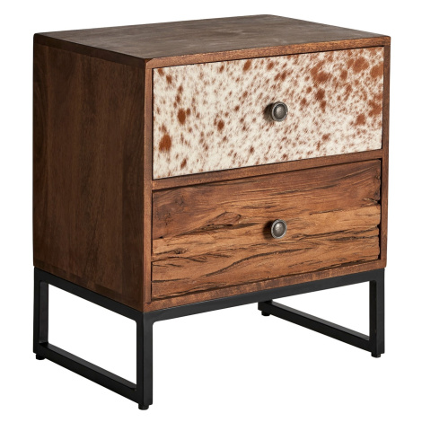 Retro designový noční stolek Texas do ložnice z masivního mangového dřeva hnědé barvy se dvěma š
