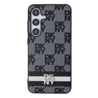 DKNY PU Leather Checkered Pattern and Stripe Zadní Kryt pro Samsung Galaxy S24+ Black