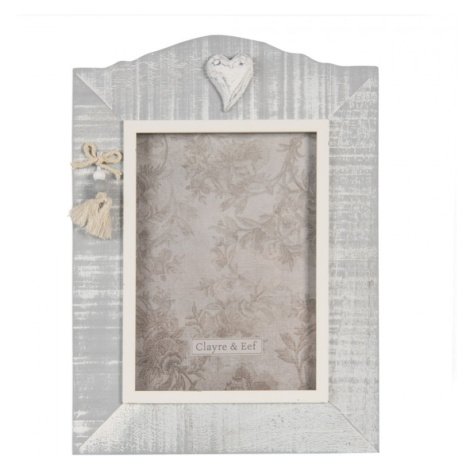 Velký šedý fotorámeček s dekorací srdíčka – 13x18 cm Clayre & Eef