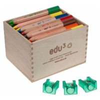 EDU3 First extra měkké kulaté pastelky ve dřevě, tuha 8 mm, H48 48ks + 3 struhadla