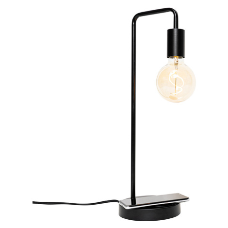 Moderní černá stolní lampa s bezdrátovým nabíjením - Facil QAZQA