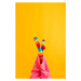 Fotografie Woman wearing colorful socks against yellow, Westend61, (26.7 x 40 cm)
