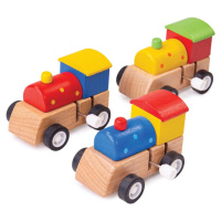 Bigjigs Toys Dřevěná barevná mašinka na natahování 1ks