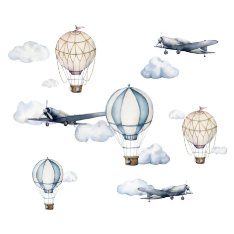 Samolepky do dětského pokoje - Retro letadla a balóny INSPIO