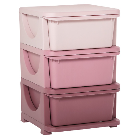 HOMCOM Dětská zásuvková skříňka (organizér) s úložnými boxy na hračky, růžová 37 x 37 x 56,5 cm 