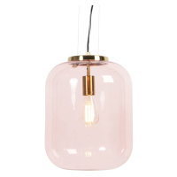 Art Deco závěsná lampa mosaz s růžovým sklem - Bliss