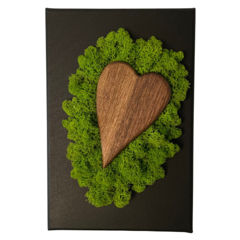 Mechový obrázek s dřevěným srdcem 20 x 30 cm