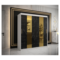 Šatní skříň Abi Golden Pole Barva korpusu: Bílá, Rozměry: 180 cm, Dveře: Černý Marmur + zlaté zr
