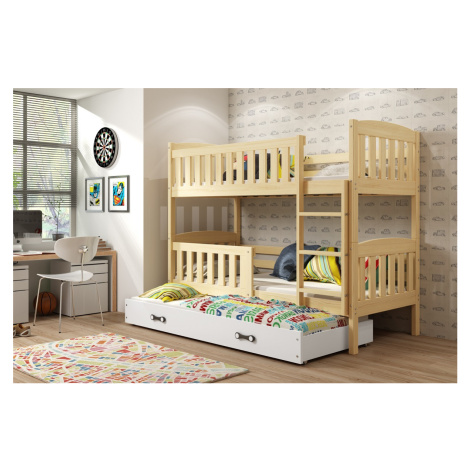 BMS Dětská patrová postel s přistýlkou KUBUŠ 3 | borovice Barva: Borovice / bílá, Rozměr: 200 x 