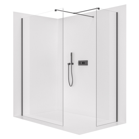 Sprchová zástěna Walk-in Onyx T L/P - 8 mm - hranatá vzpěra - černá matná, transparentní sklo - 