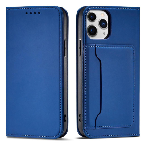 Magnet Card Case elegantní knížkové pouzdro s venkovní kapsou na iPhone 13 Pro MAX 6.7" Blue