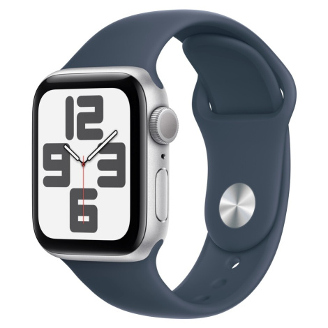 Apple Watch SE (2023) GPS 40mm sportovní silikonový řemínek bouřkově modrý M/L Stříbrná