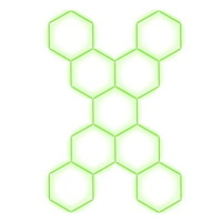 Escape6 Kompletní LED hexagonové svítidlo zelené, rozměr 9 elementů 246 × 386 cm tvar X