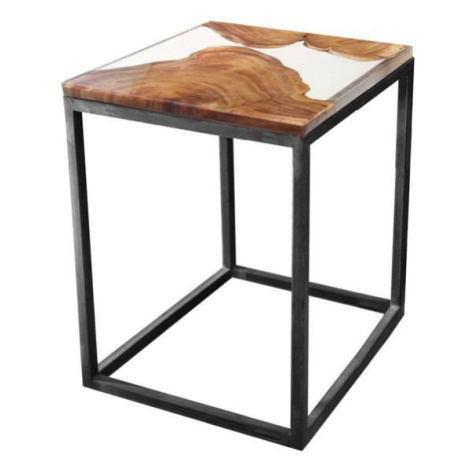 Odkládací stolek RESIN 40x40 cm, transparentní/šedá