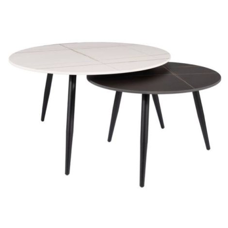 Konferenční stolek KURO bílý mramor/černý mramor, set 2 ks