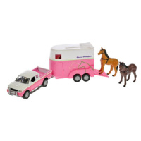 Kids Globe Horses Mitsubishi růžové 13cm kov zpětný chod s přívěsem pro koně