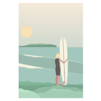 Ilustrace Surfer on the beach vintage retro style, LucidSurf, 26.7 × 40 cm