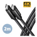 AXAGON BUCM32-CM20AB, SPEED+ kabel USB-C <-> USB-C, 2m, USB 20Gbps, PD 100W 5A, 4k HD, ALU, ople