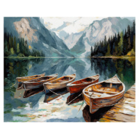 Obrazy na stěnu - Horské jezero a kotvící loďky Rozměr: 40x50 cm, Rámování: bez rámu a bez vypnu