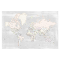 Mapa Rustic distressed detailed world map in pastels, Blursbyai, 40 × 26.7 cm