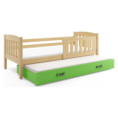 BMS Dětská postel KUBUŠ 2 s přistýlkou | borovice Barva: Borovice / zelená, Rozměr: 200 x 90 cm