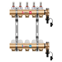 Wigell Podlahový rozdělovač WIGELL, 5 okruhů, mosazný + odvzdušňování na klíč