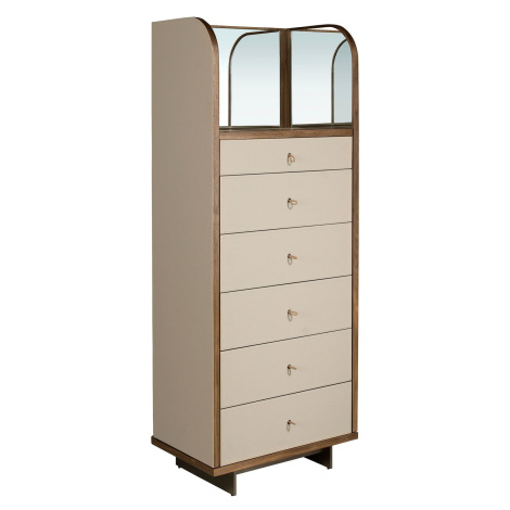 Estila Luxusní moderní béžová komoda Charmoin s rozkládacím zrcadlem a věšákem se šesti šuplíky 