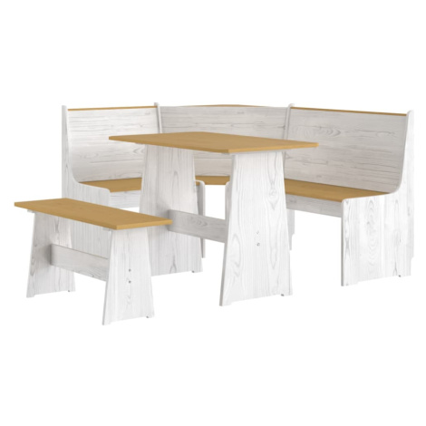 vidaXL 3dílný jídelní set REINE medově hnědý a bílý masivní borovice