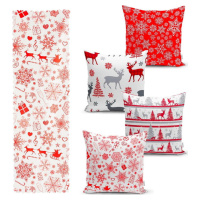 Sada 4 vánočních povlaků na polštář a běhounu na stůl Minimalist Cushion Covers Red Snowflake