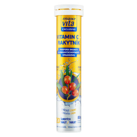 Maxi Vita Exclusive Vitamin C + rakytník s příchutí citronu 20 šumivých tablet 80g