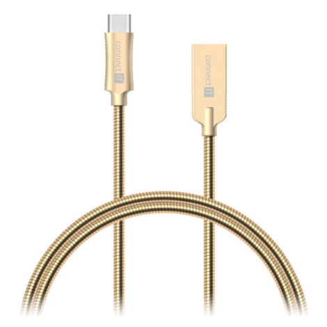 Kabel Steel Knight USB-C na USB, 1m, ocel, opletený, zlatá CONNECT IT