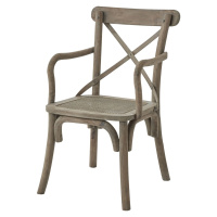 Estila Jídelní venkovská židle z kolekce Fratemporain v hnědo-šedé barvě s opěrkami a ratanovým 