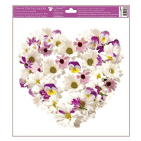 Okenní fólie srdce z květů 30 x 33,5 cm Srdce bílo-fialové
