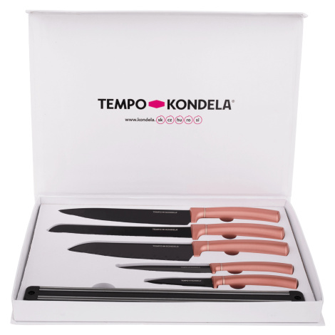 TEMPO-KONDELA LONAN, sada nožů, set 6 ks, s držákem, rose gold Tempo Kondela