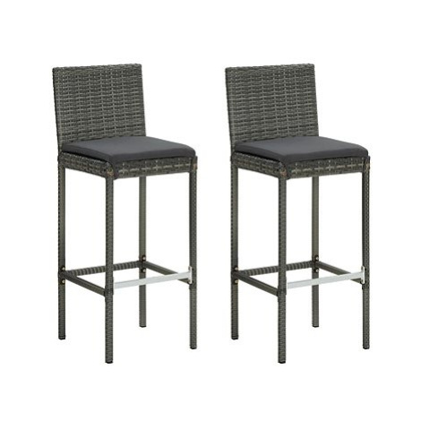 Zahradní barové stoličky s poduškami 2 ks šedé polyratan, 313436 SHUMEE