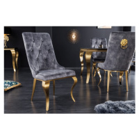 Estila Barokní jídelní židle v moderním stylu Gold Barock zlatá/šedá s klepadlem ve tvaru hlavy 