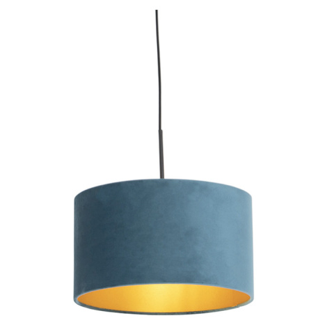 Závěsná lampa s velurovým odstínem modrá se zlatem 35 cm - Combi QAZQA