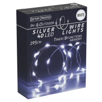 Světelný drát s časovačem Silver lights 40 LED, studená bílá, 195 cm
