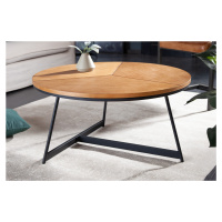 Estila Industriální nadčasový kulatý konferenční stolek Carvallo s vrchní deskou s dubovým vzhle