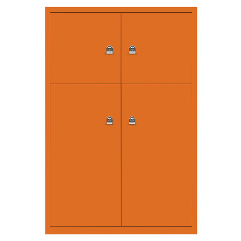 BISLEY LateralFile™ Lodge, se 4 uzamykatelnými boxy, výška 2 x 375 mm, 2 x 755 mm, oranžová
