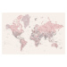 Mapa Detailed watercolor world map in dusty pink and cream, Madelia, Blursbyai, (40 x 26.7 cm)