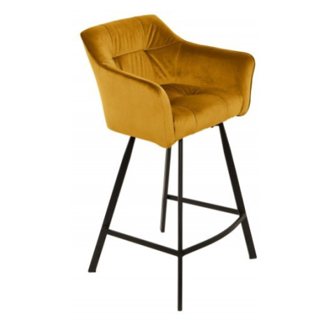Estila Moderní sametová žlutá barová židle Garret s černou kovovou konstrukcí 100cm