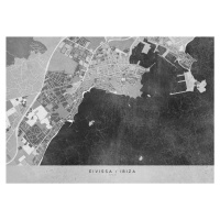Mapa Gray vintage map of Ibiza, Blursbyai, (40 x 30 cm)