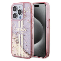 Guess PC/TPU Liquid Glitter Gold Stripe kryt iPhone 15 Pro růžový